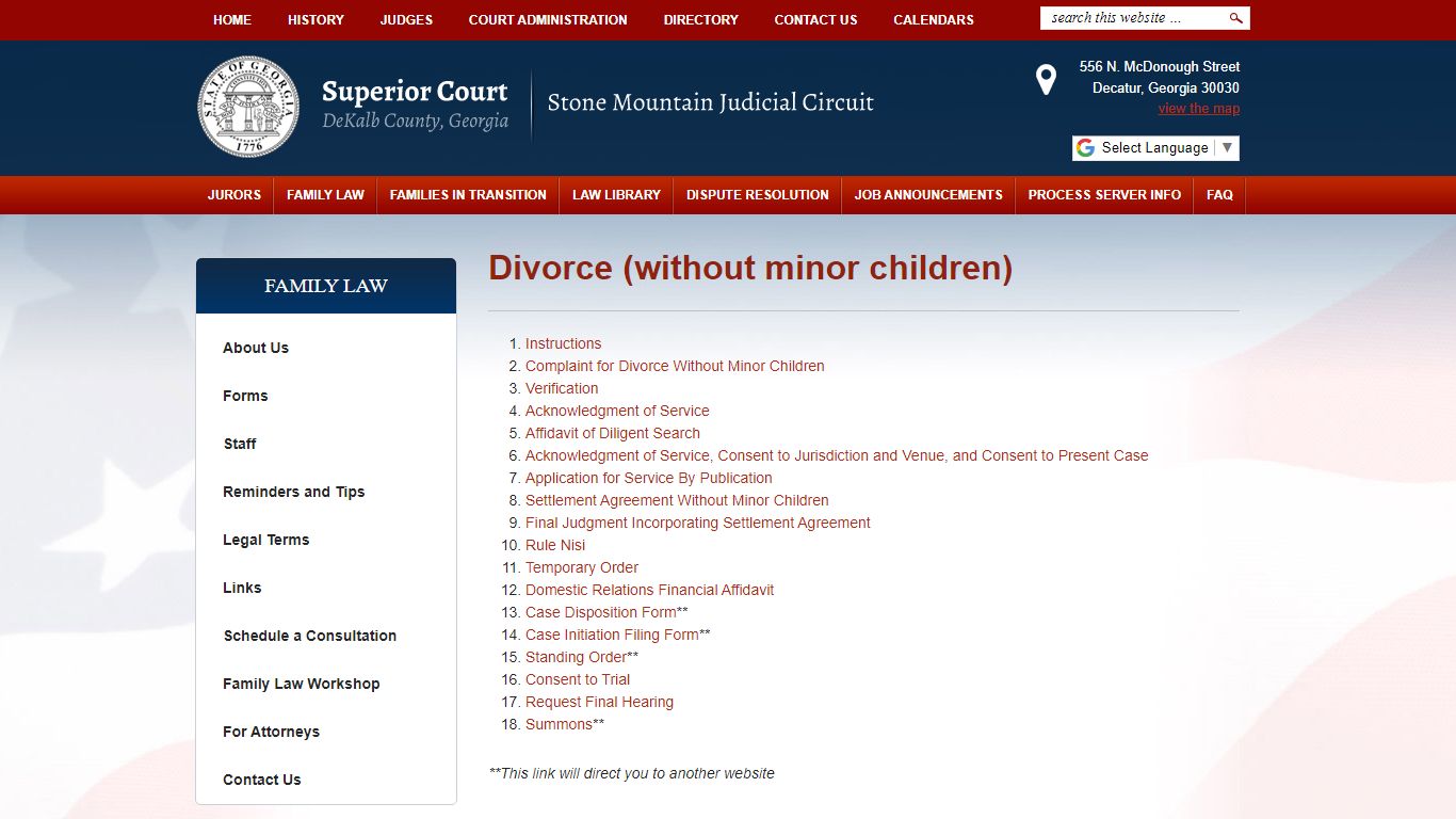 Divorce (without minor children) - DeKalb County Georgia Superior Court